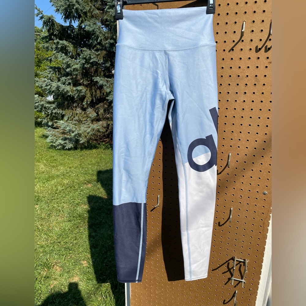 Alo yoga color blocking blue gray high waisted leggings size small